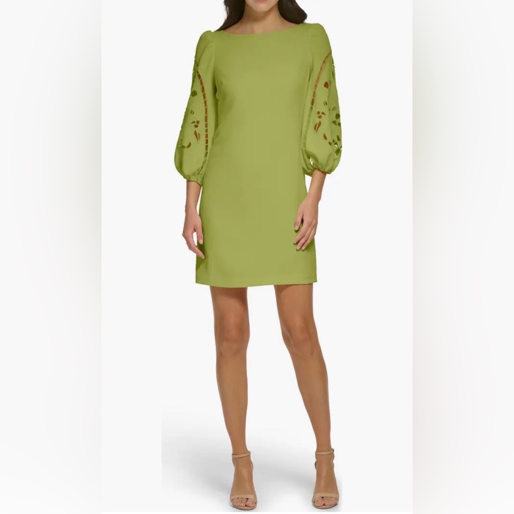 Vince Camuto Eyelet Sleeve Crepe Shift Dress